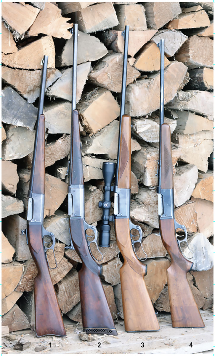 The Model 1899/99 was manufactured for 99 years and chambered for many cartridges: (1) 30-30 Winchester, (2) 300 Savage with takedown frame, (3) post-World War II 300 Savage and (4) 308 Winchester.